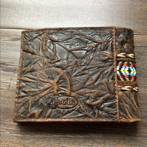 Justin Bi-fold Horse Hair braid on textured genuine leather,RFID,3 card,2 bill - Picture 4 of 14